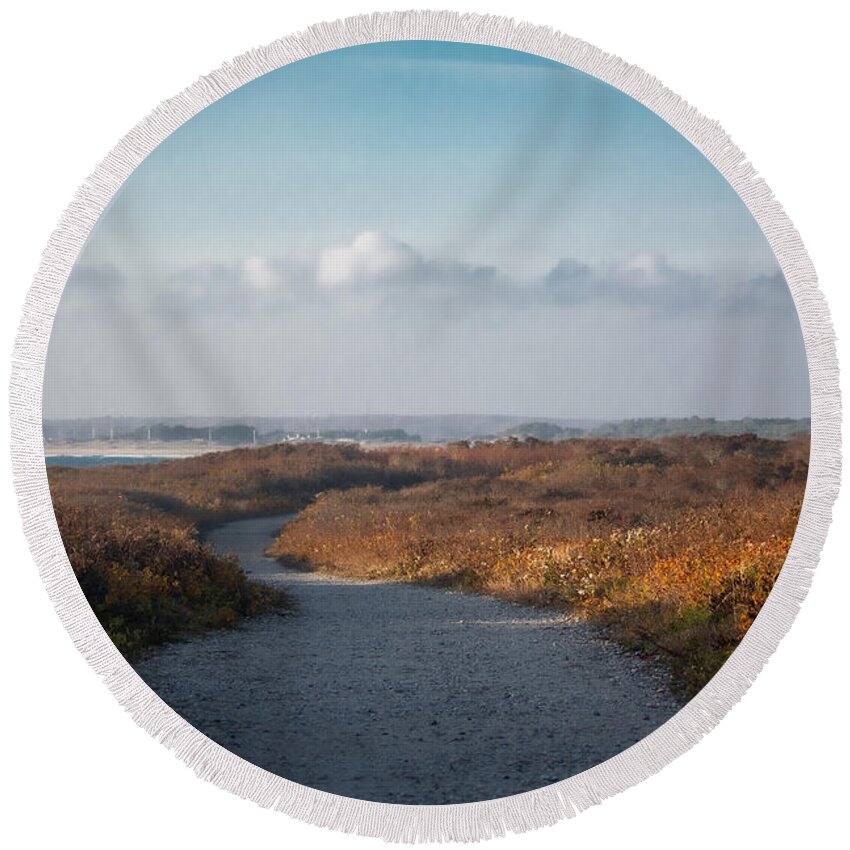 Coastal Round Beach Towel featuring the photograph Coastal Autumn Gold by Linda Bonaccorsi