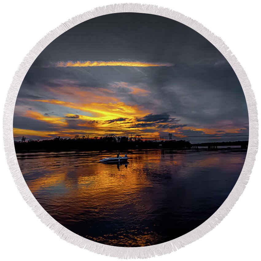 Savannah Round Beach Towel featuring the photograph Coastal Highway Sunset by Kenny Thomas