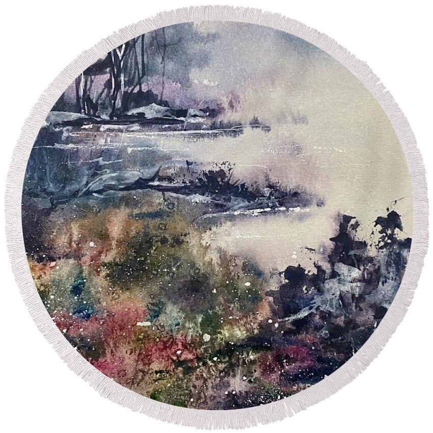 Landscape Round Beach Towel featuring the painting Coastal Inspiration 3 by Kellie Chasse