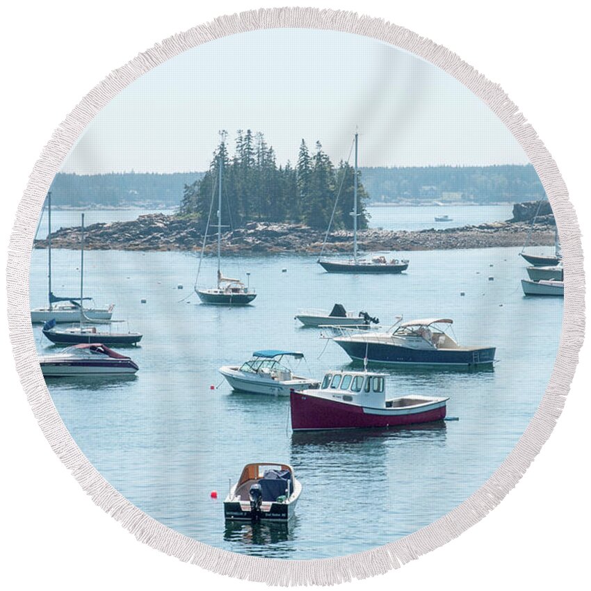 Fishing Village Round Beach Towel featuring the photograph Coastal Maine 12 by Mike McGlothlen
