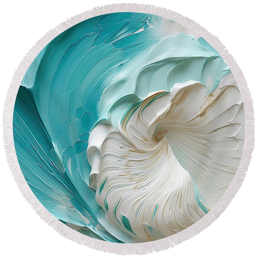 Seashell Round Beach Towel featuring the digital art Coastline Jewel - Seashells Abstract Art by Lourry Legarde