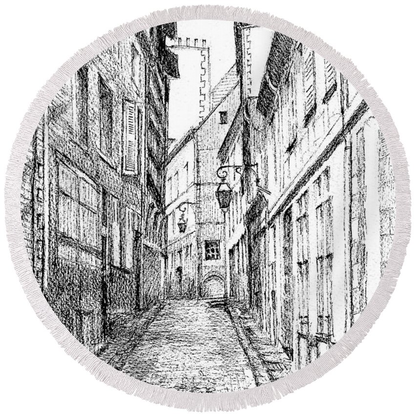 Alley Round Beach Towel featuring the painting Cobbled Alley in Moulins France by Dai Wynn