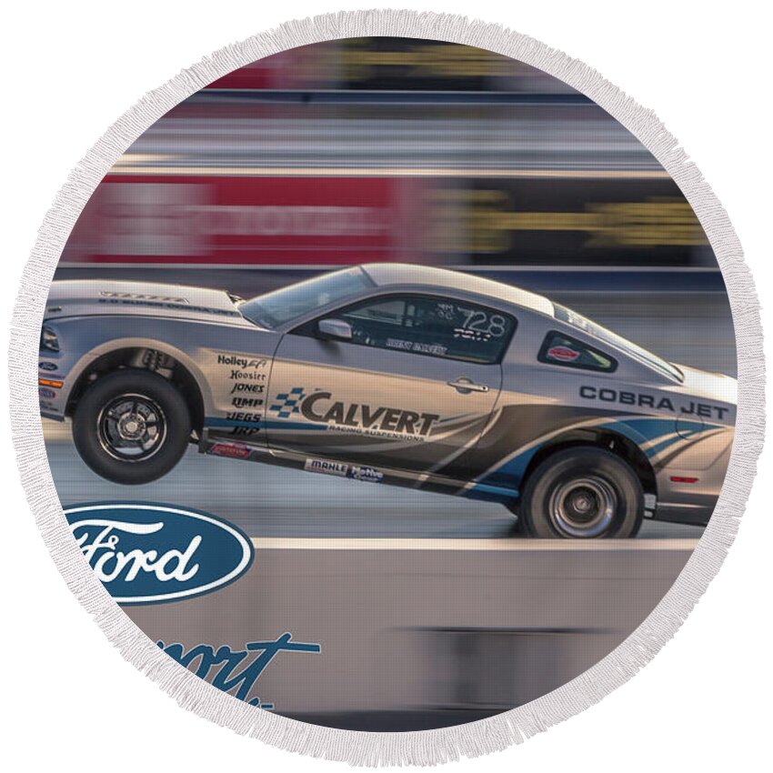 Ford Round Beach Towel featuring the photograph Cobra Jet action by Darrell Foster