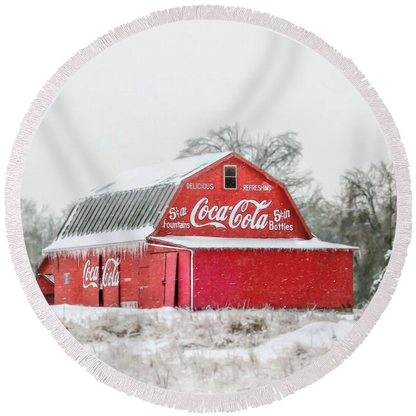 Barn Round Beach Towel featuring the photograph Coca Cola Barn by Susan Hope Finley