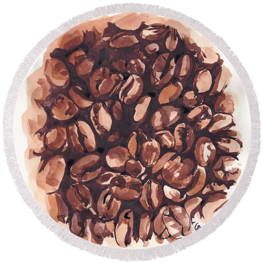 Coffee Round Beach Towel featuring the painting Cofee Beans by George Cret