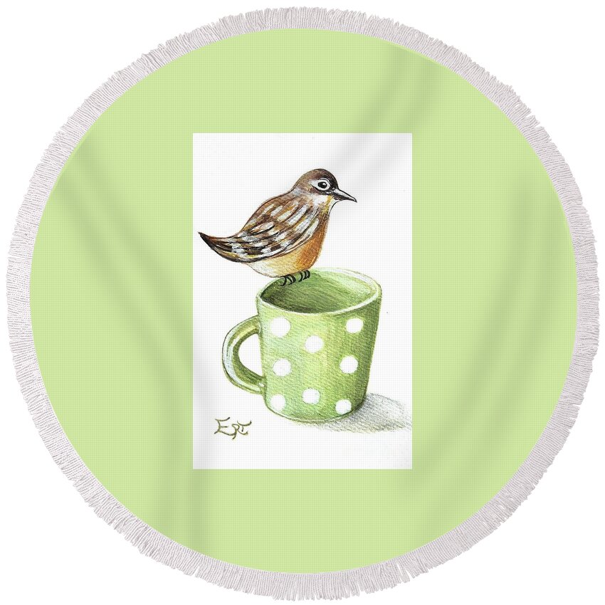 Birds Round Beach Towel featuring the painting Coffee and a Friend by Elizabeth Robinette Tyndall