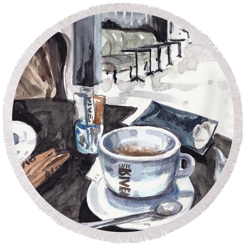 Coffee Round Beach Towel featuring the painting Coffee Break by George Cret