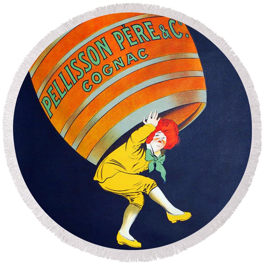 Cognac Round Beach Towel featuring the painting Cognac Pellisson Advertising Poster by Leonetto Cappiello