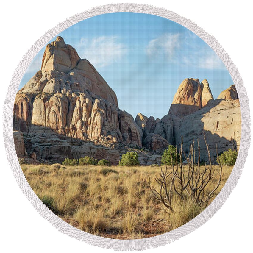 Utah Round Beach Towel featuring the photograph Cohab Canyon View by Aaron Spong