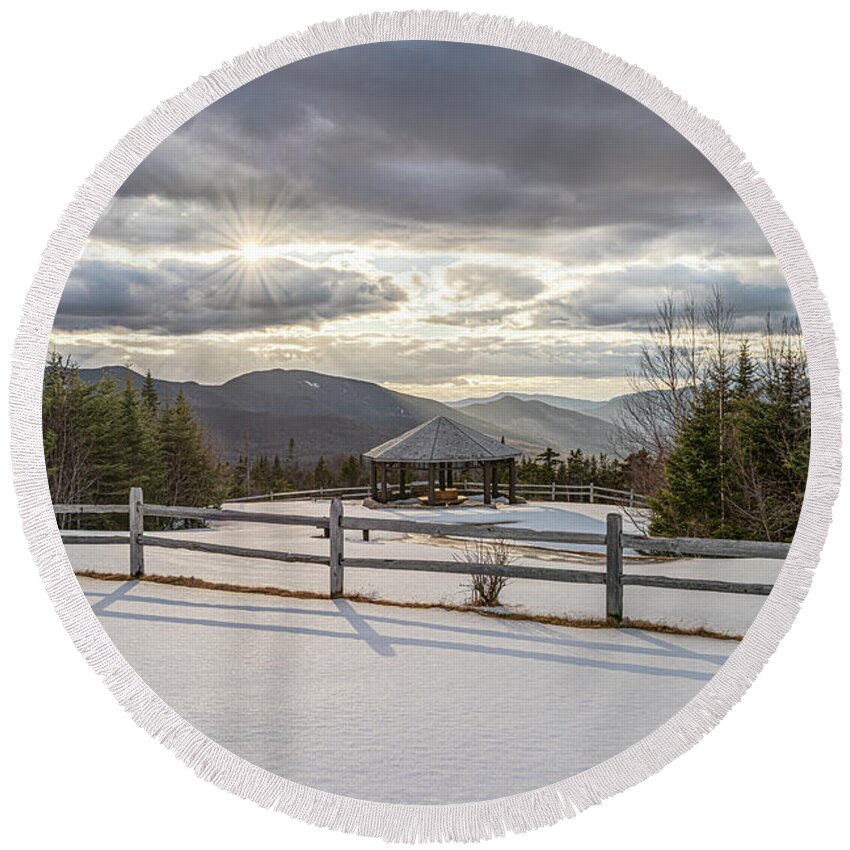 Sunset Round Beach Towel featuring the photograph Cold Day on the Kancamagus by William Dickman