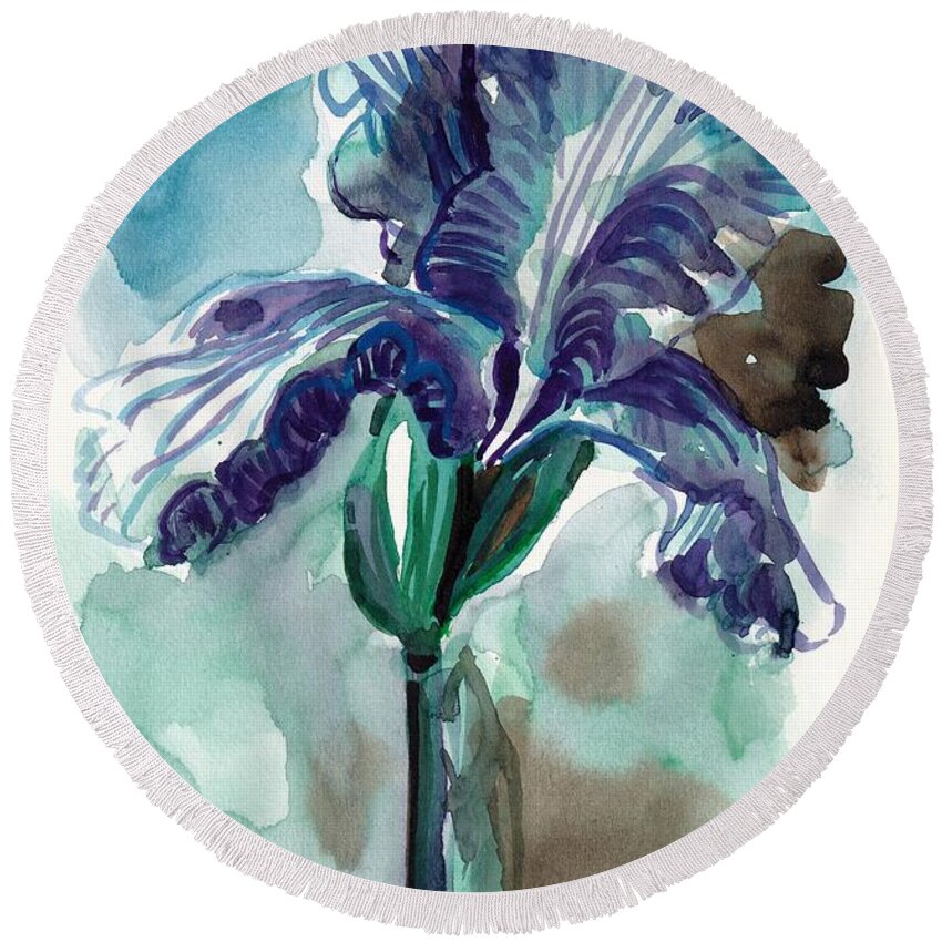 Iris Round Beach Towel featuring the painting Cold Iris by George Cret