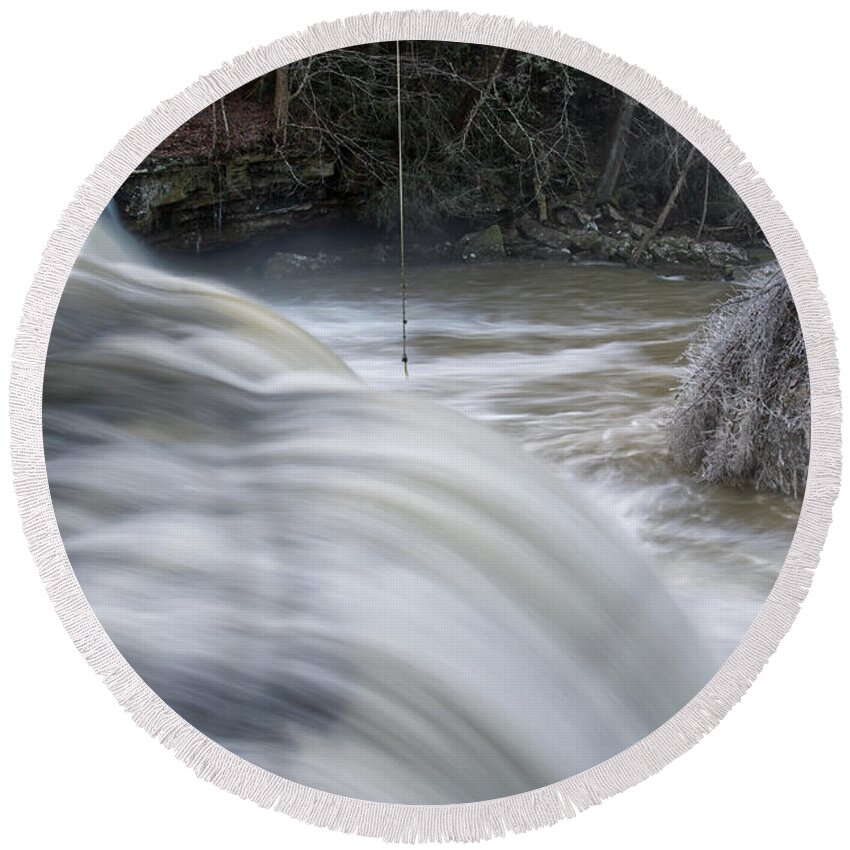 Waterfall Round Beach Towel featuring the photograph Cold Waterfall 4 by Phil Perkins