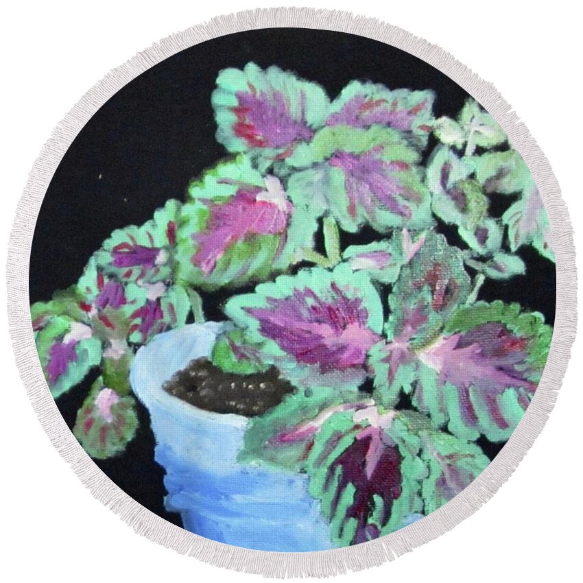 Coleus Round Beach Towel featuring the painting Coleus by Linda Feinberg