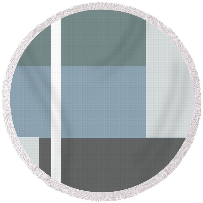 Blue Round Beach Towel featuring the digital art Color Block - Blue and Gray by Peggy Collins