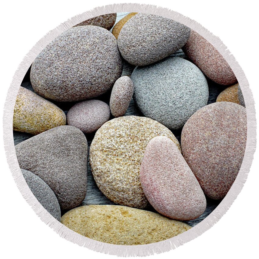 Beach Pebbles Round Beach Towel featuring the photograph Color Me Sandstone Over Driftwood II by Kathi Mirto