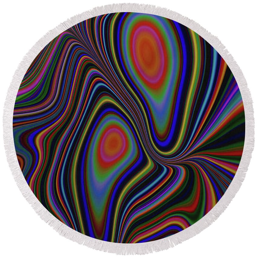 Colorful Round Beach Towel featuring the digital art Color Meltdown Fractal Abstract by Shelli Fitzpatrick