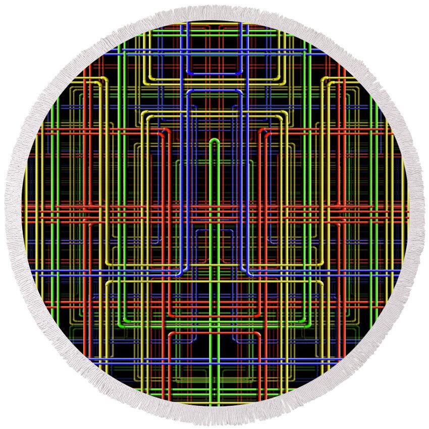 Abstract Round Beach Towel featuring the digital art Color Pipe Dreams 12 by Mike McGlothlen