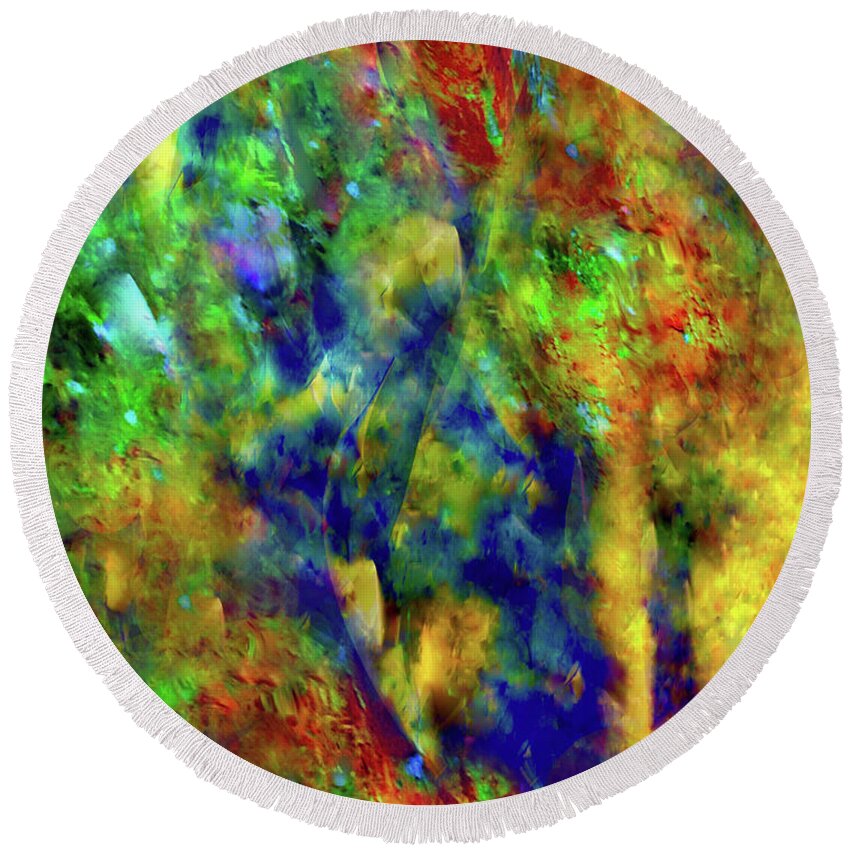 A-fine-art-painting-abstract Round Beach Towel featuring the mixed media Color Rush by Catalina Walker