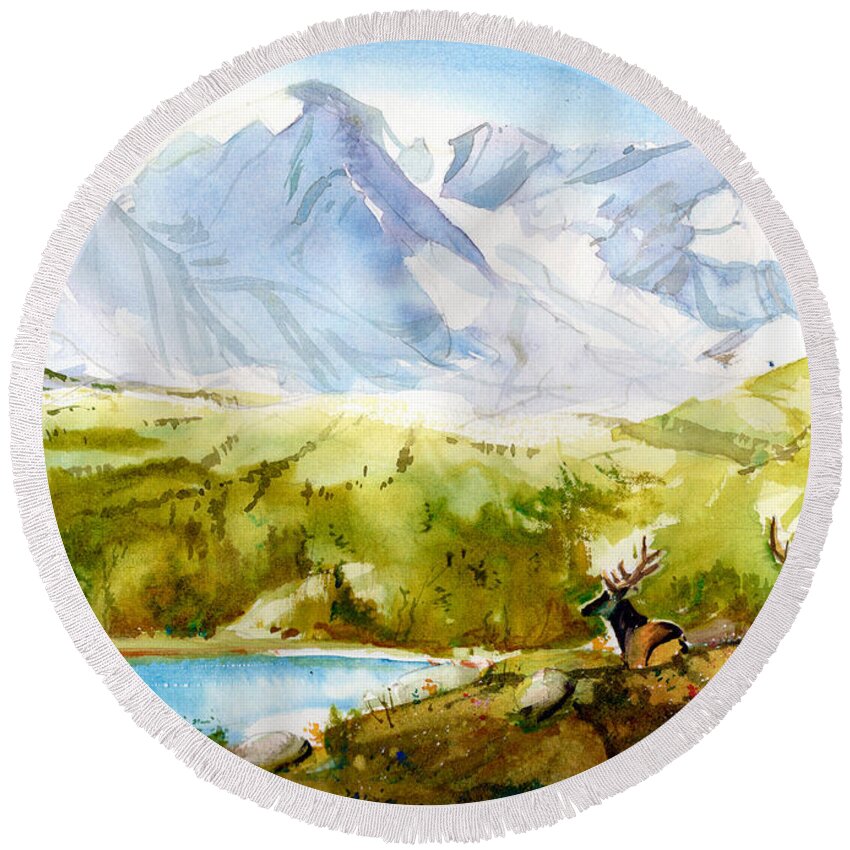 Mountains Round Beach Towel featuring the painting Colorado Rockies by P Anthony Visco