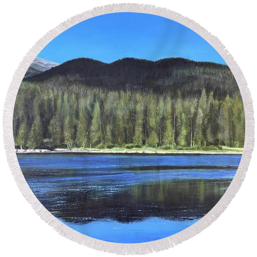 Landscape Round Beach Towel featuring the painting Colorado Views by Melissa Torres
