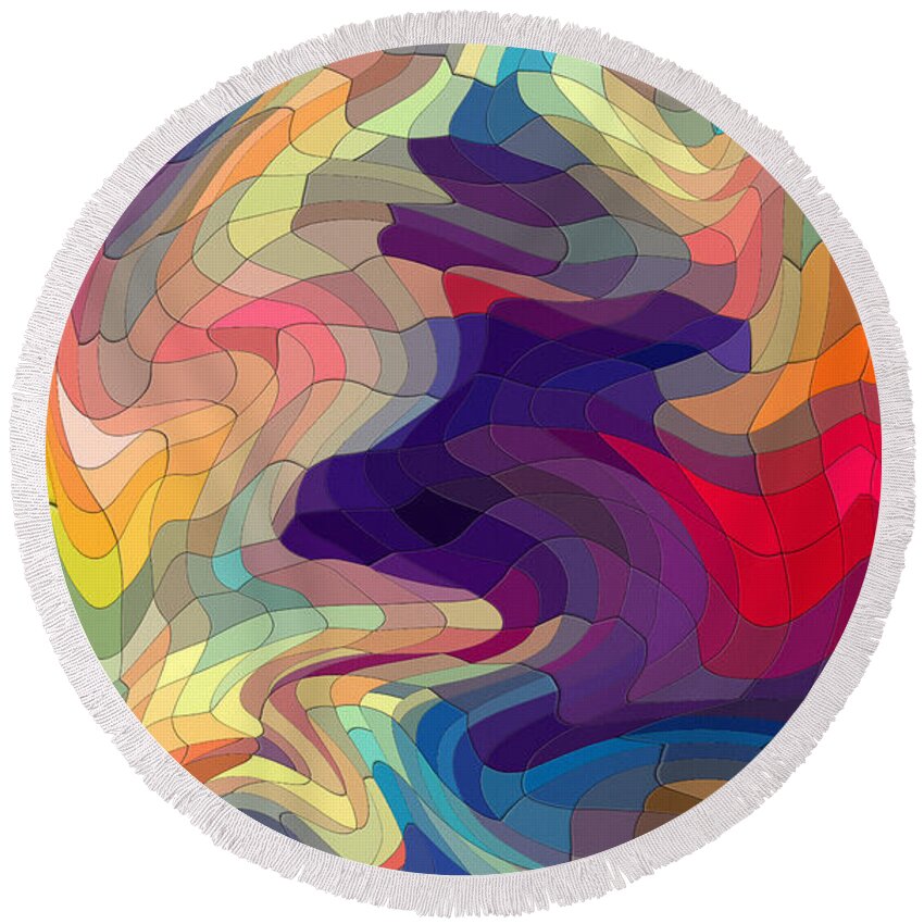 Colorful Round Beach Towel featuring the digital art Colorflow Abstract Mosaic by Shelli Fitzpatrick