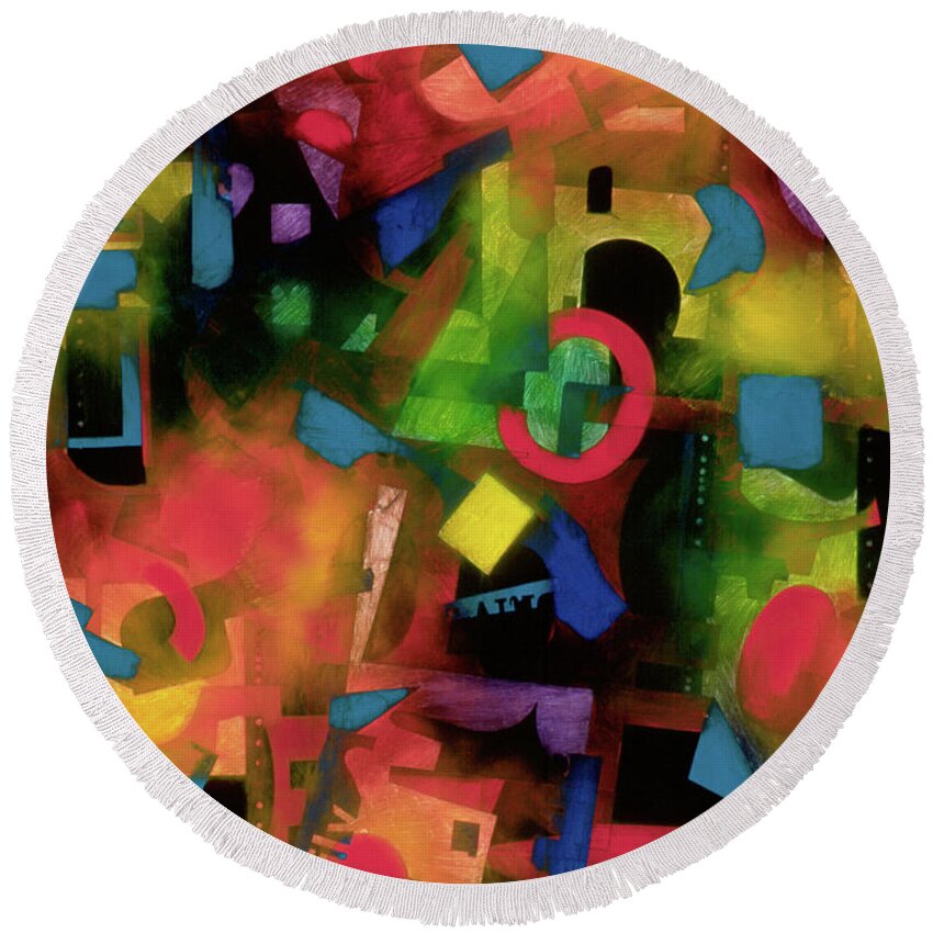 Abstract Round Beach Towel featuring the painting colorful abstract art - Jazz Time by Sharon Hudson