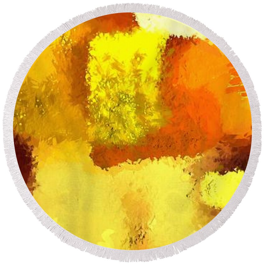 Gold Round Beach Towel featuring the painting Colorful abstract gold art colors 2 by Stefano Senise