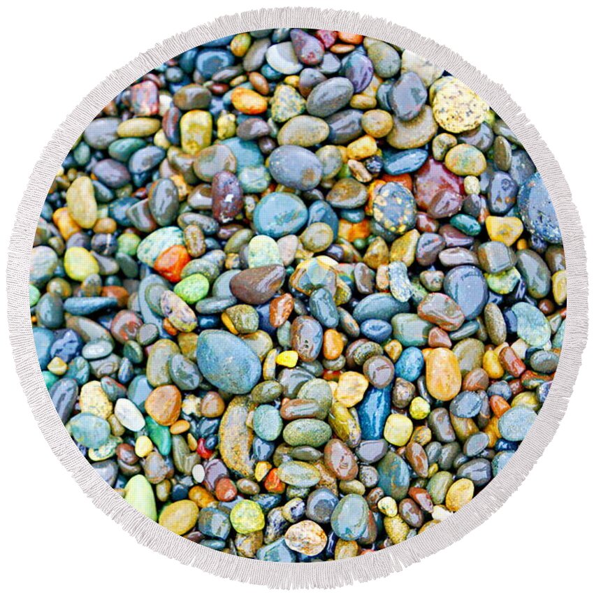 Rocks Round Beach Towel featuring the photograph Colorful Beach Rocks by Bill TALICH
