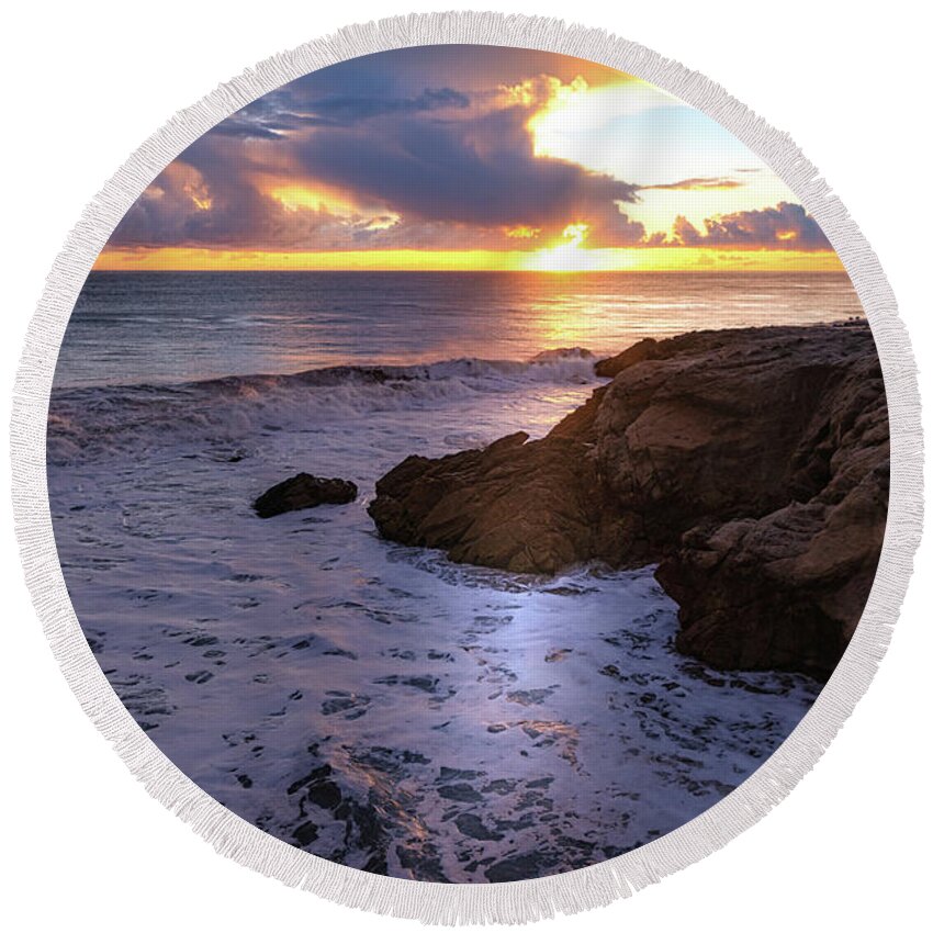 Beach Round Beach Towel featuring the photograph Colorful Coastal Sunset After the Storm by Matthew DeGrushe