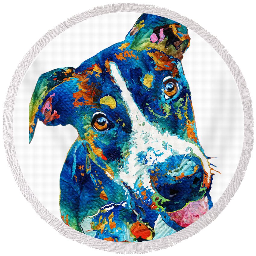 Dog Round Beach Towel featuring the painting Colorful Dog Art - Happy Go Lucky - By Sharon Cummings by Sharon Cummings