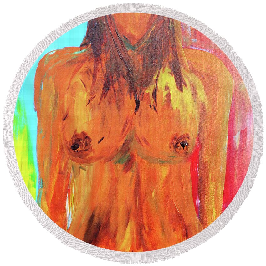 Paintings Round Beach Towel featuring the painting Colorful Female nude by Julie Lueders 