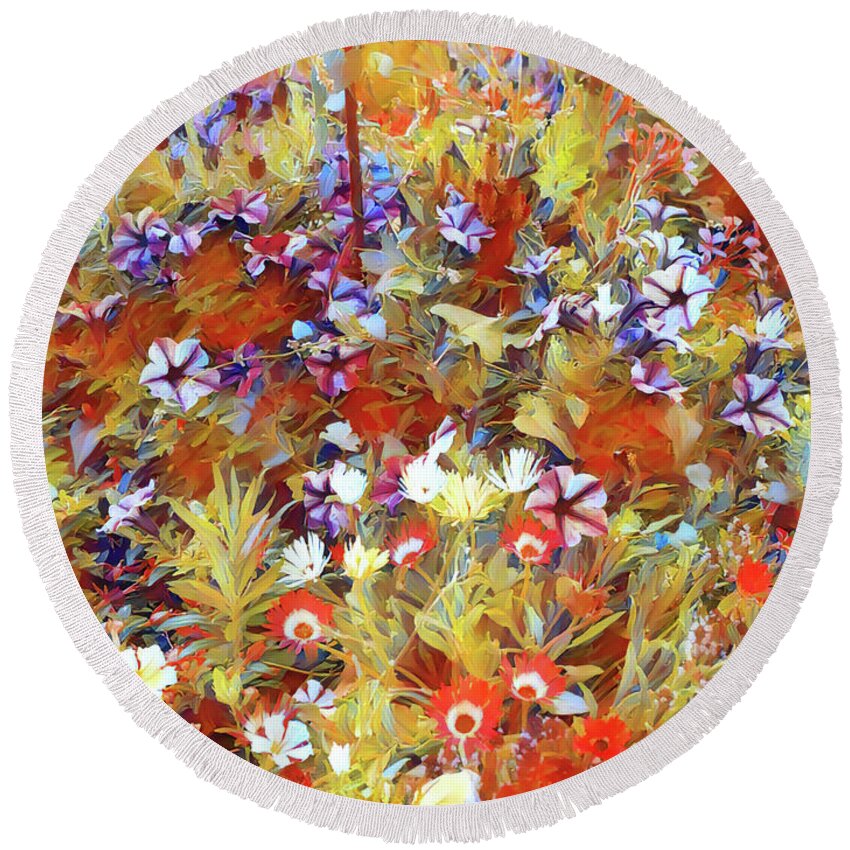 Colorful Round Beach Towel featuring the painting Colorful flower meadow Impressionism by Patricia Piotrak