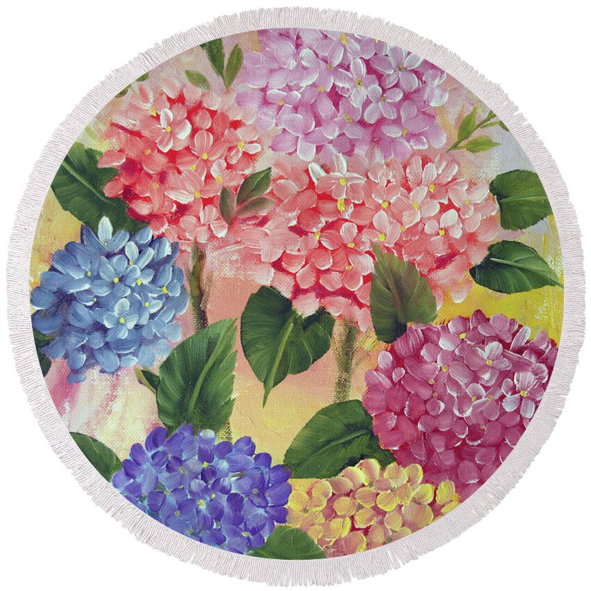Hydrangeas Round Beach Towel featuring the painting Colorful Hydrangeas by Jimmie Bartlett