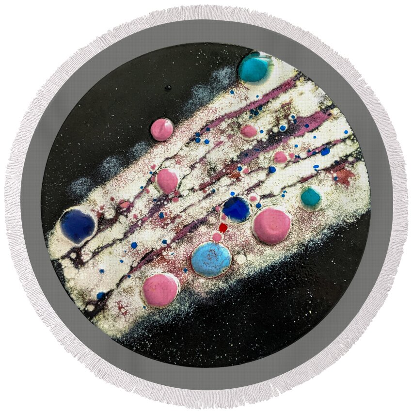 Enamel Round Beach Towel featuring the glass art Colorful pebbles by Bentley Davis