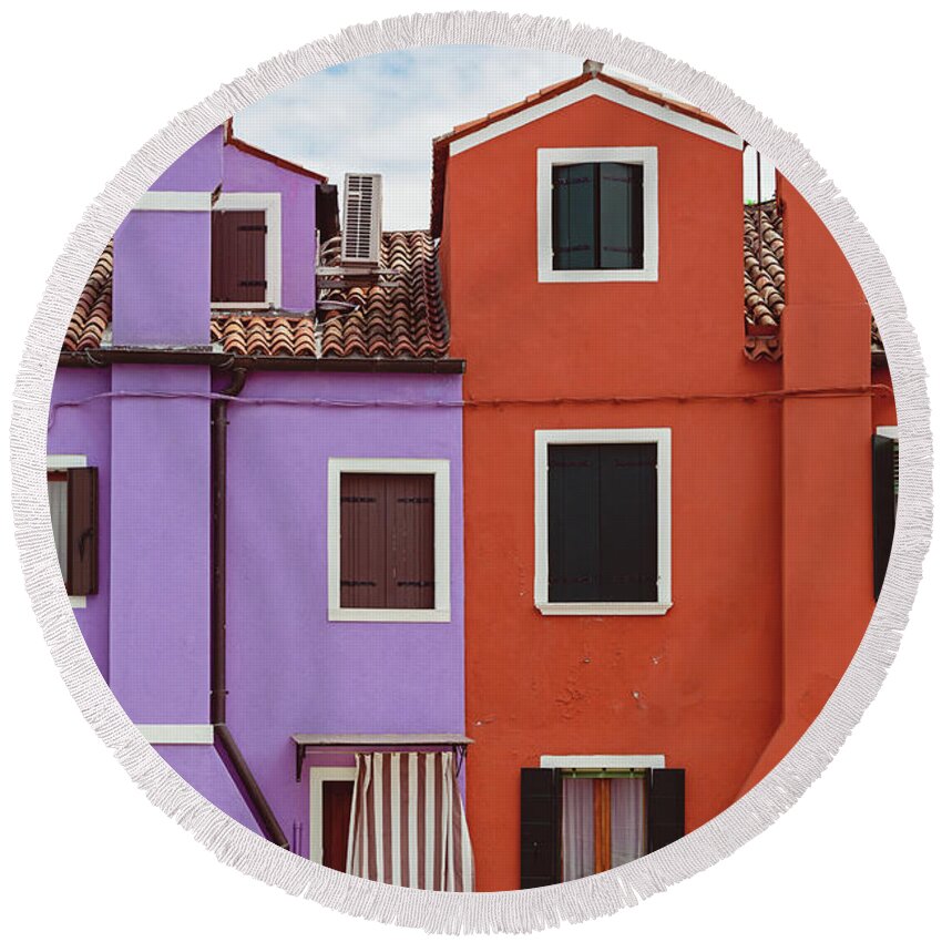 Burano Round Beach Towel featuring the photograph Colors of Burano Italy No. 7 by Melanie Alexandra Price