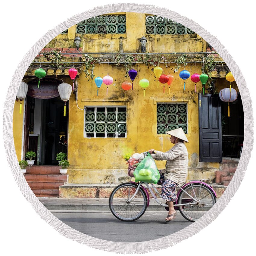 Ancient Round Beach Towel featuring the photograph Colors of Hoi An by Arj Munoz