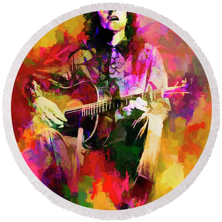 Donovan Round Beach Towel featuring the mixed media Colours, Donovan by Mal Bray