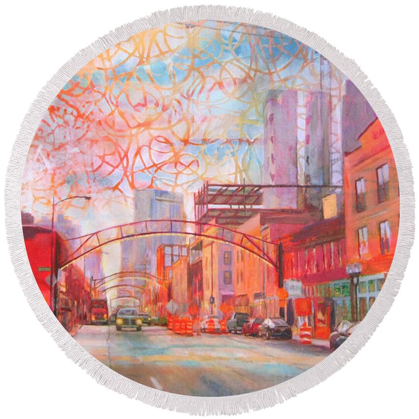 Columbus Round Beach Towel featuring the painting Columbus Short North by Robie Benve