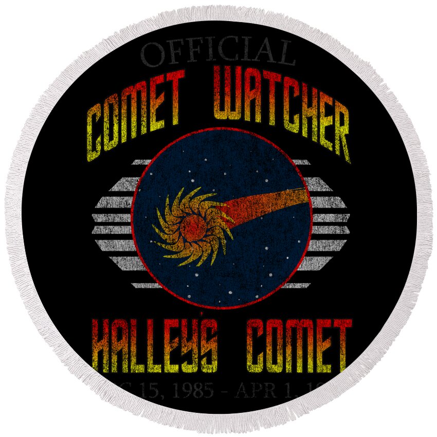 Funny Round Beach Towel featuring the digital art Comet Watcher Retro by Flippin Sweet Gear