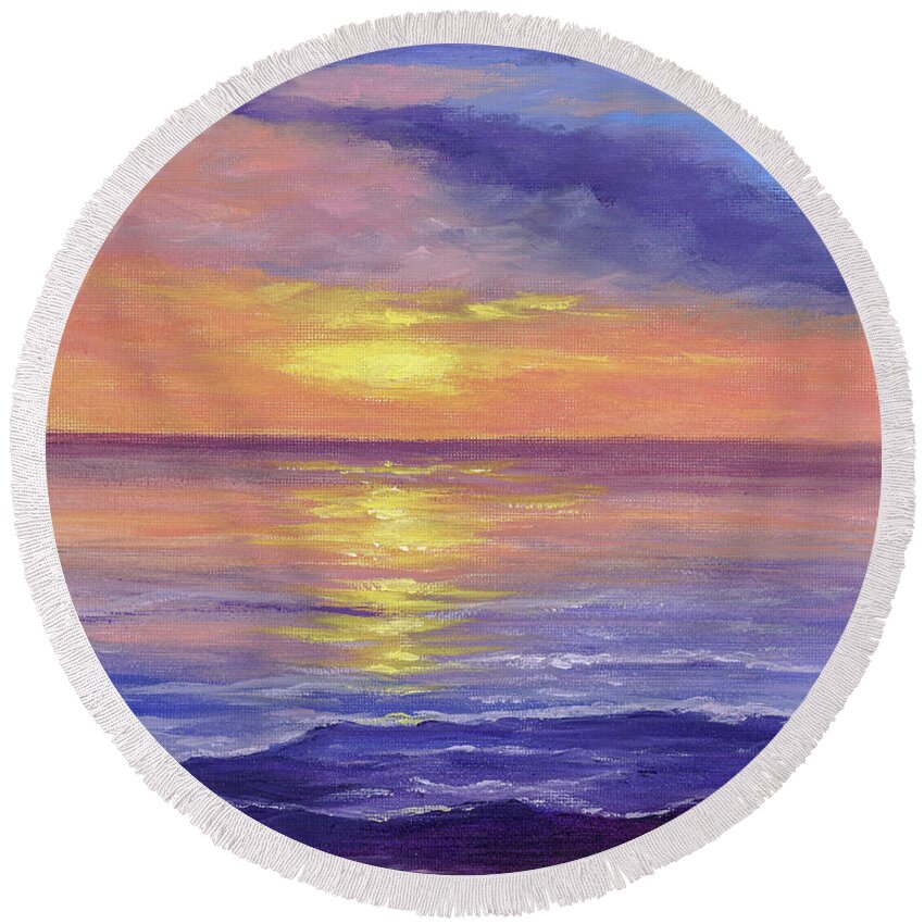 Sunset Round Beach Towel featuring the painting Comfortable Silence by Darice Machel McGuire