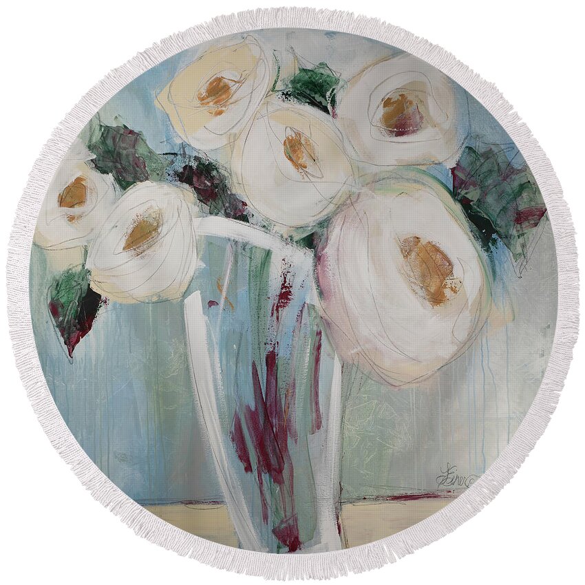 Floral Round Beach Towel featuring the painting Comin At Cha Baby by Terri Einer