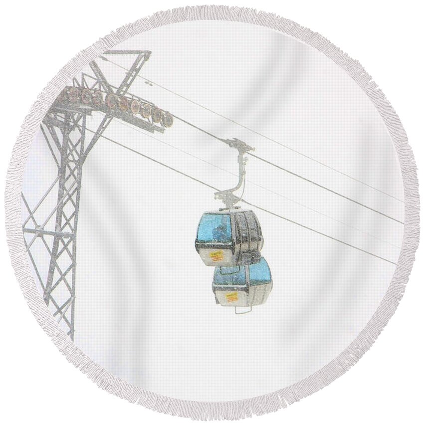Cable Cars Round Beach Towel featuring the photograph Coming and Going, Top Station Tower, First by Steve Ember