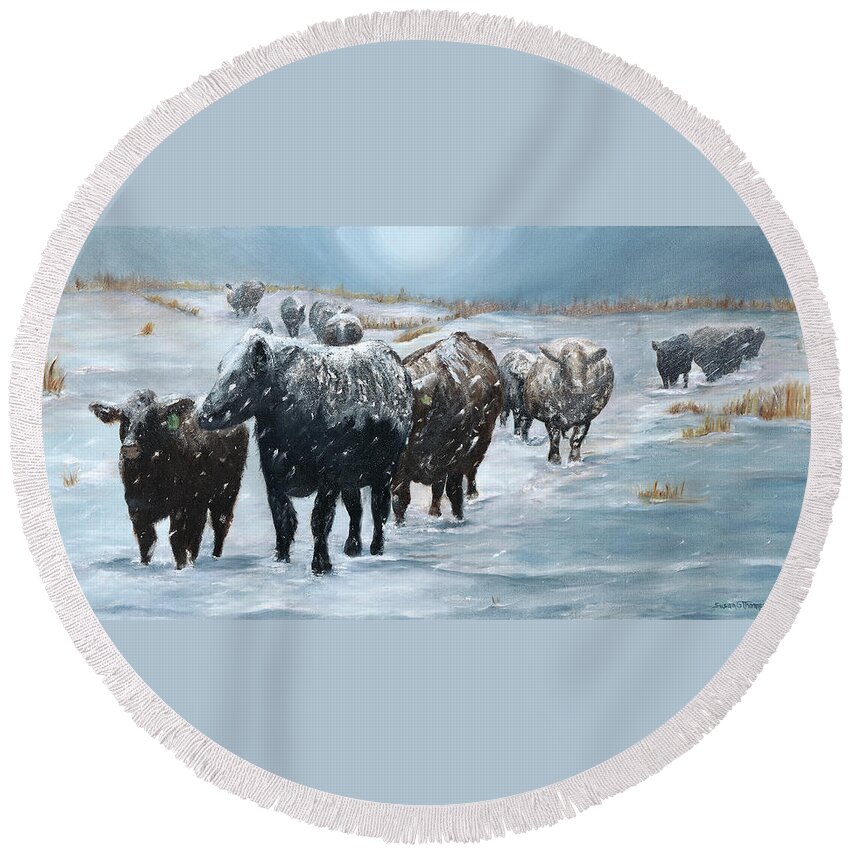 Cows Round Beach Towel featuring the painting Coming Home by Susan Thompson
