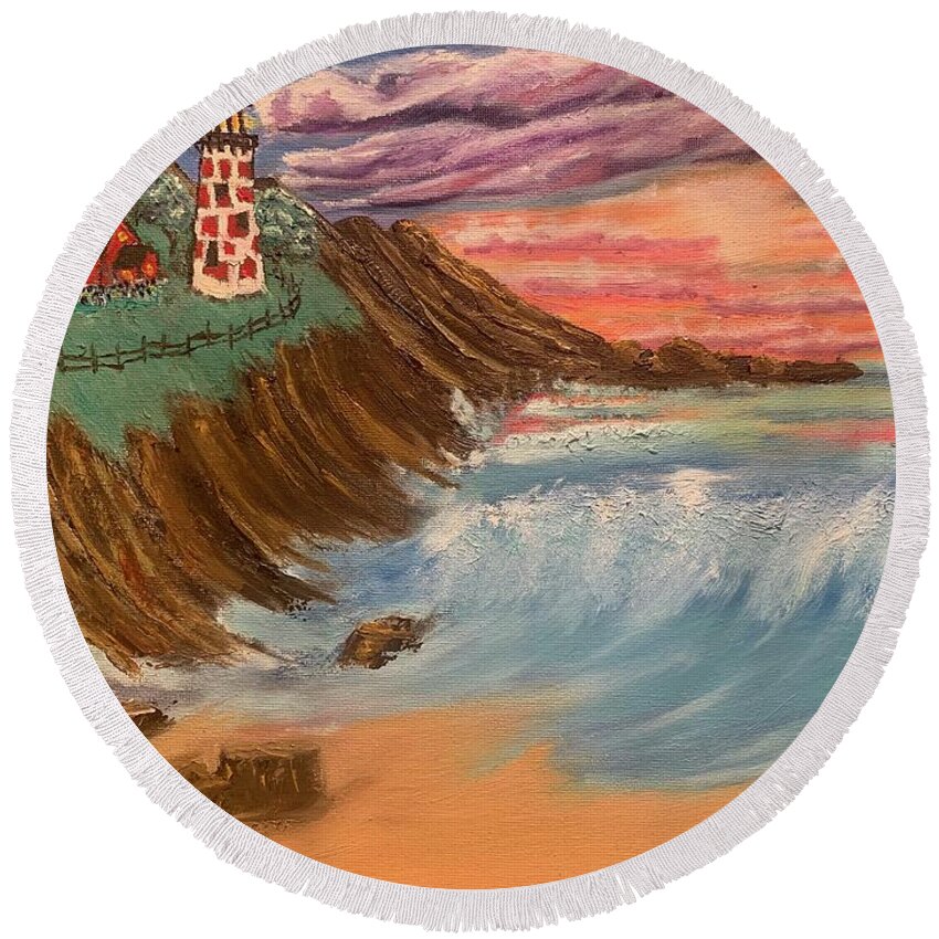Ocean Round Beach Towel featuring the painting Coming Out of the Storm by Lisa White