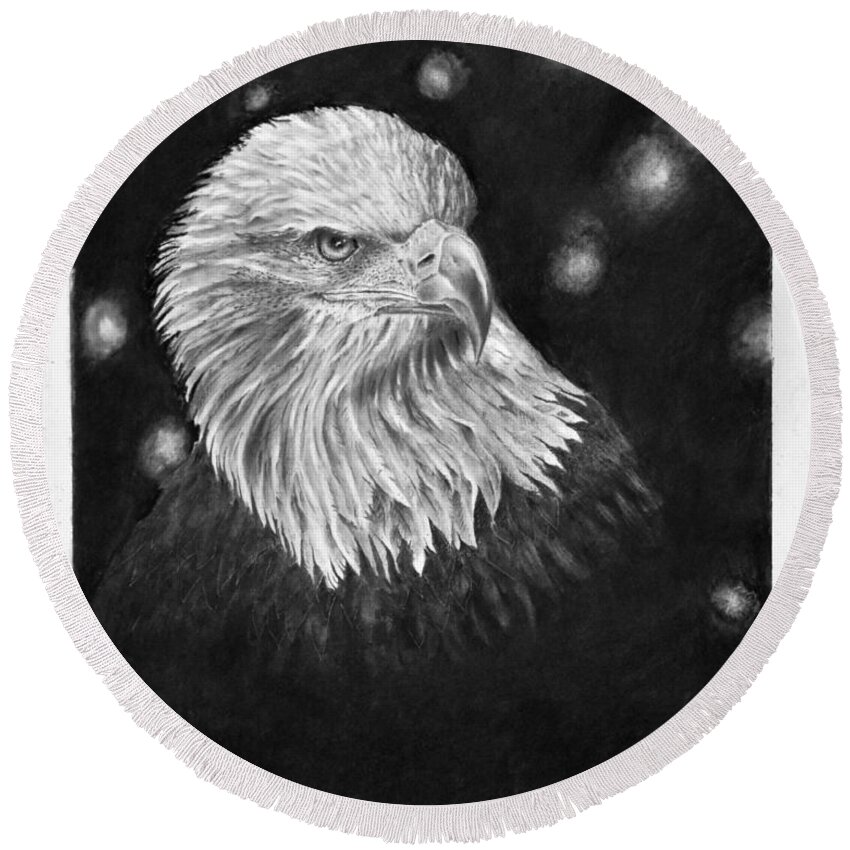 Eagle Round Beach Towel featuring the drawing Commanding Gaze by Greg Fox