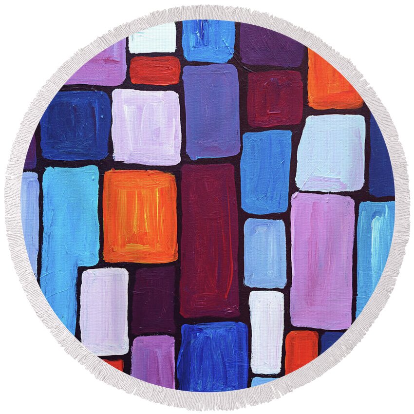 Abstract Round Beach Towel featuring the painting Composition by Maria Meester