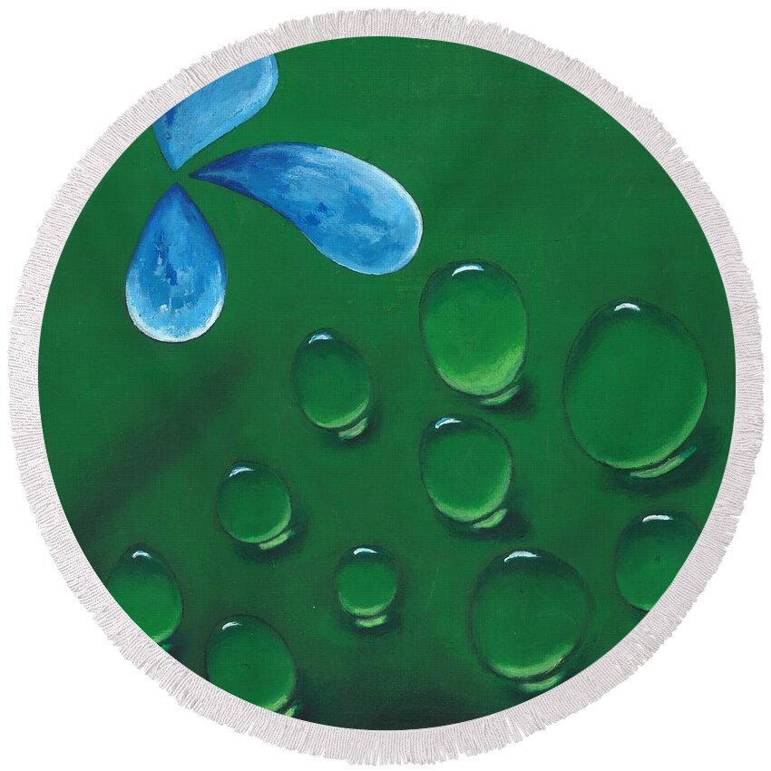Raindrops Round Beach Towel featuring the painting Condensation by Esoteric Gardens KN