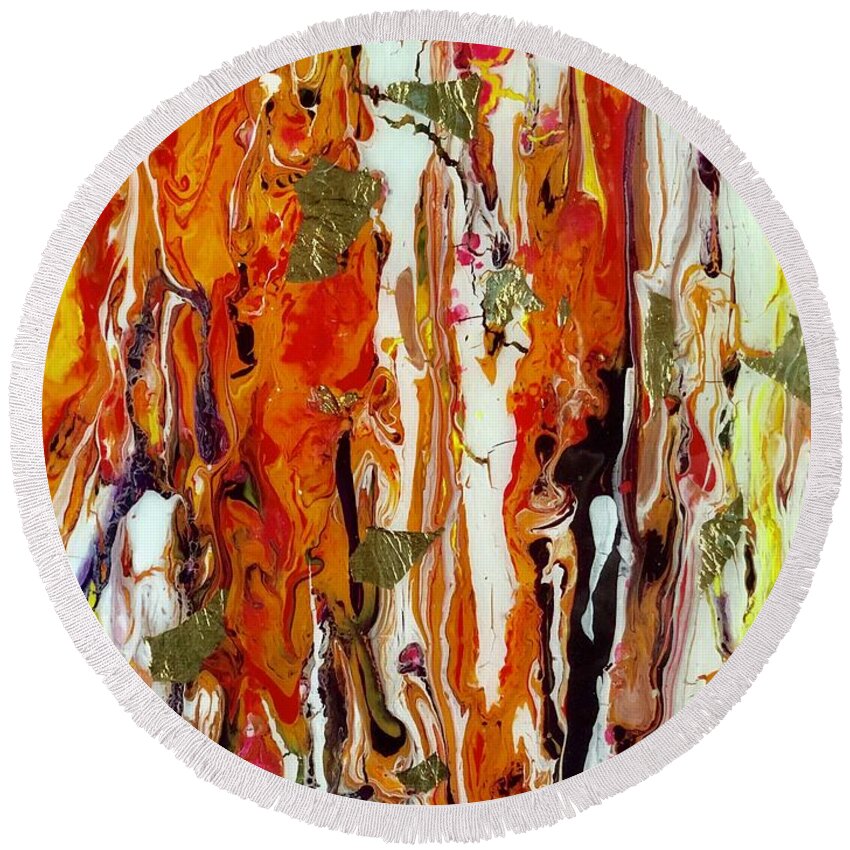 Orange Round Beach Towel featuring the painting Confetti by Barbara Landry