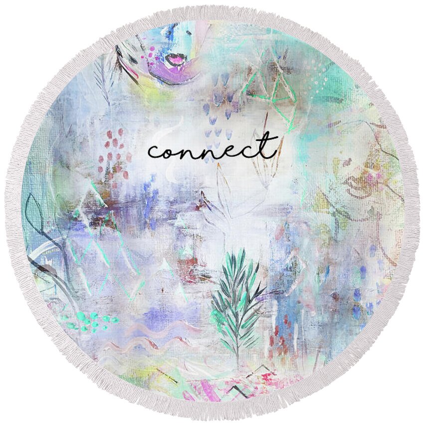 Connect Round Beach Towel featuring the mixed media Connect by Claudia Schoen