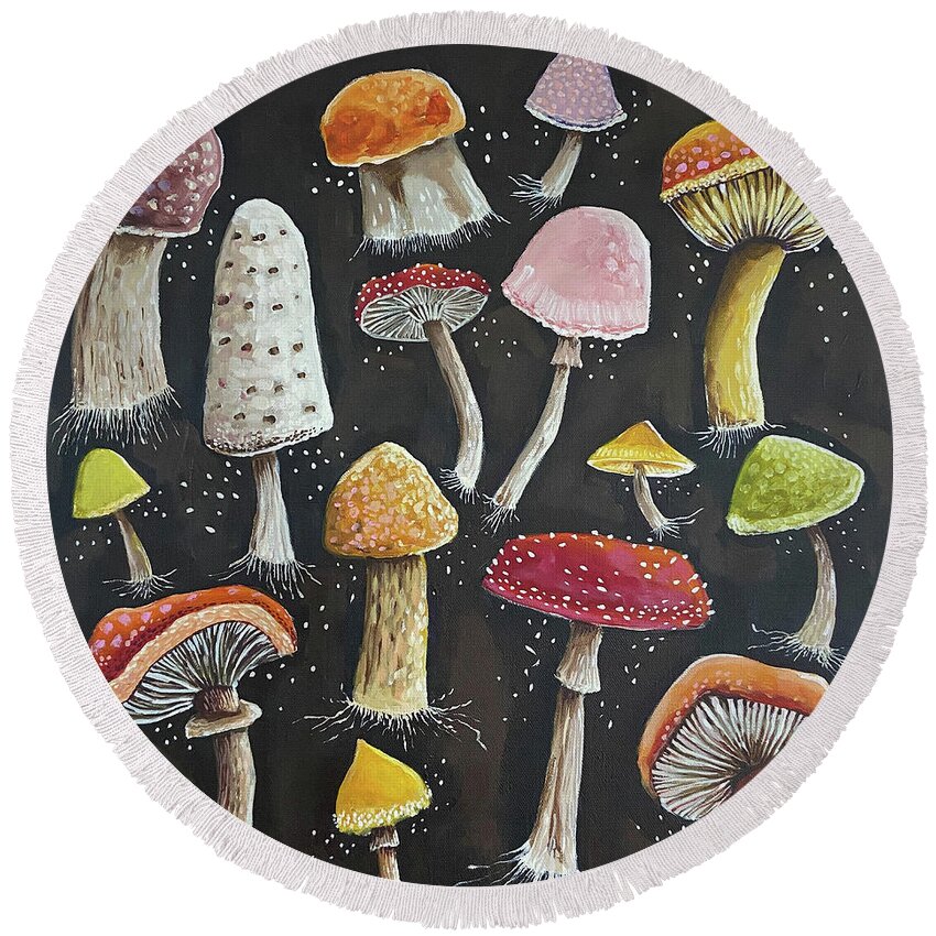 Mushroom Round Beach Towel featuring the painting Connected Roots by Lucia Stewart
